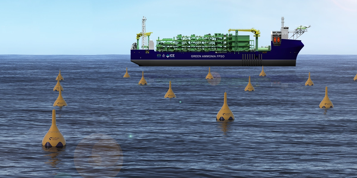 Floating green ammonia facility powered by wave energy buoys in open water